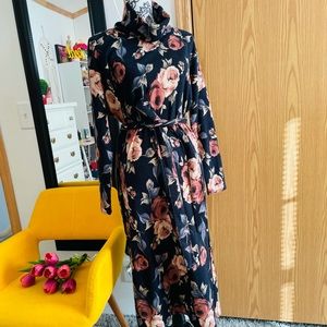 Rokoko Knit Floral Long Sleeve Turtleneck Dress With A Tie Medium